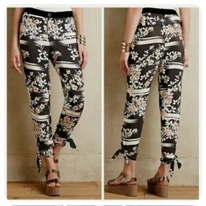 Anthropologie Elevenses Floral Tie Ankle Pants Women's Size Large (See Pics)